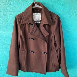 WOOL BROWN SHORT PEACOAT HORN BUTTONS SIZE MEDIUM OLD NAVY